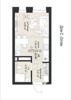 Студия квартира, сданный дом, 23м2, 2/5 этаж