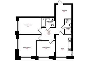 3-к квартира, вторичка, 73м2, 12/25 этаж