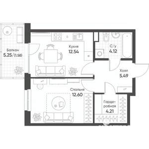 1-к квартира, строящийся дом, 41м2, 8/8 этаж