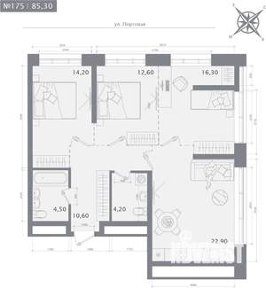 3-к квартира, строящийся дом, 85м2, 12/23 этаж