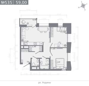 2-к квартира, строящийся дом, 59м2, 14/23 этаж