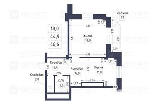 1-к квартира, вторичка, 45м2, 9/16 этаж