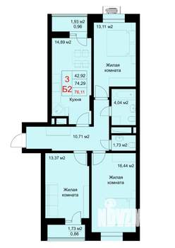 3-к квартира, строящийся дом, 76м2, 2/10 этаж