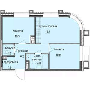 2-к квартира, строящийся дом, 49м2, 2/14 этаж