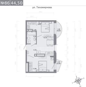 2-к квартира, строящийся дом, 45м2, 5/5 этаж