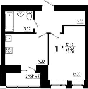 1-к квартира, вторичка, 34м2, 9/23 этаж