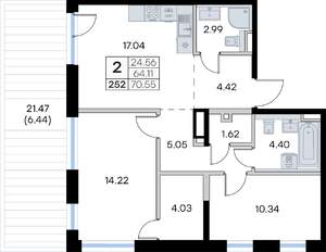2-к квартира, вторичка, 71м2, 1/8 этаж