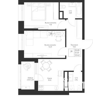 2-к квартира, вторичка, 53м2, 3/23 этаж