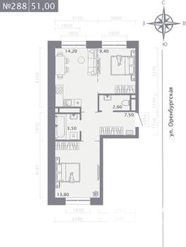 2-к квартира, вторичка, 51м2, 2/25 этаж