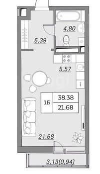 1-к квартира, сданный дом, 37м2, 2/8 этаж
