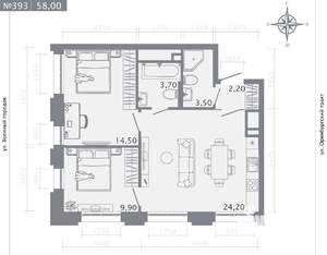 2-к квартира, строящийся дом, 58м2, 4/25 этаж