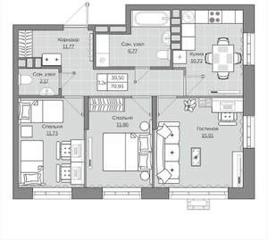 3-к квартира, вторичка, 71м2, 18/19 этаж