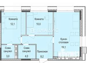 2-к квартира, строящийся дом, 56м2, 3/18 этаж