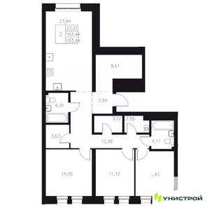 3-к квартира, вторичка, 103м2, 2/8 этаж