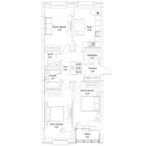 3-к квартира, вторичка, 84м2, 6/9 этаж