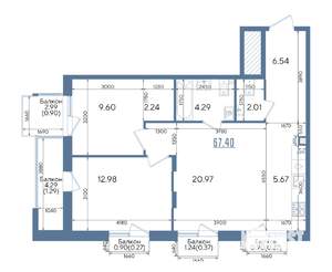 2-к квартира, вторичка, 67м2, 6/13 этаж