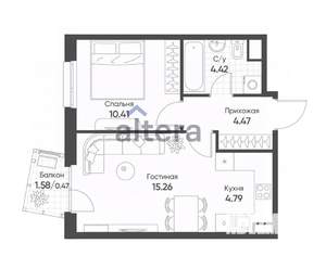 1-к квартира, вторичка, 40м2, 9/17 этаж