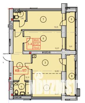 3-к квартира, вторичка, 73м2, 3/9 этаж