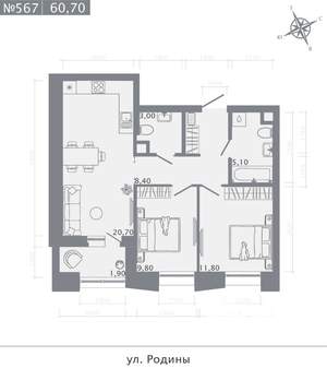 2-к квартира, строящийся дом, 61м2, 2/23 этаж