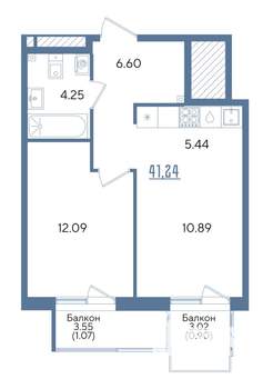 1-к квартира, строящийся дом, 41м2, 8/13 этаж