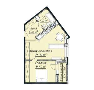 1-к квартира, строящийся дом, 57м2, 4/7 этаж