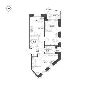 2-к квартира, строящийся дом, 58м2, 8/19 этаж