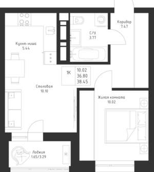 1-к квартира, вторичка, 38м2, 2/23 этаж