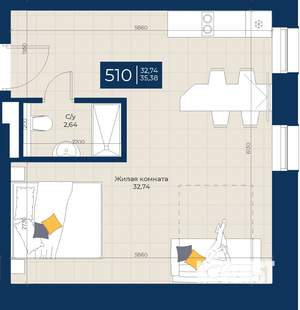 1-к квартира, вторичка, 35м2, 5/5 этаж