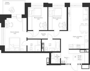3-к квартира, вторичка, 79м2, 2/23 этаж