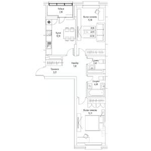 2-к квартира, вторичка, 64м2, 2/9 этаж