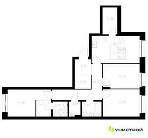 3-к квартира, вторичка, 86м2, 2/7 этаж