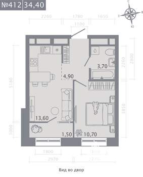 1-к квартира, строящийся дом, 34м2, 11/23 этаж