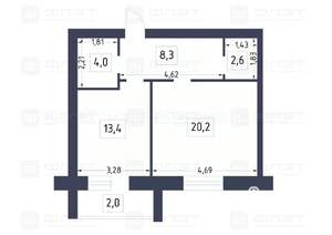 1-к квартира, вторичка, 49м2, 9/14 этаж