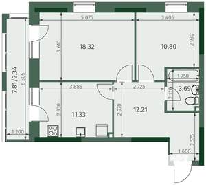 2-к квартира, вторичка, 59м2, 18/25 этаж