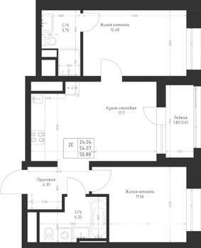 2-к квартира, вторичка, 56м2, 13/23 этаж