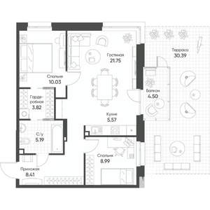 3-к квартира, строящийся дом, 74м2, 3/20 этаж