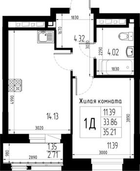 1-к квартира, вторичка, 35м2, 13/13 этаж
