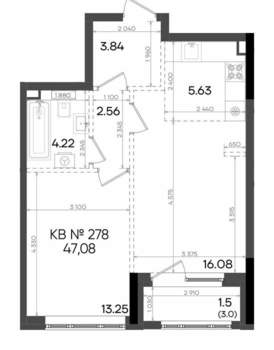 2-к квартира, вторичка, 47м2, 20/23 этаж