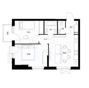 2-к квартира, вторичка, 51м2, 11/17 этаж