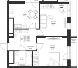 2-к квартира, вторичка, 59м2, 20/24 этаж