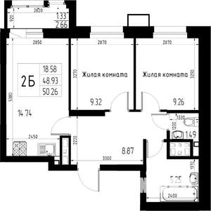 2-к квартира, вторичка, 50м2, 10/13 этаж