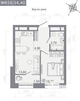 1-к квартира, строящийся дом, 34м2, 11/23 этаж