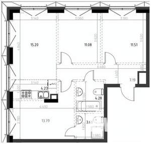 3-к квартира, вторичка, 71м2, 10/15 этаж