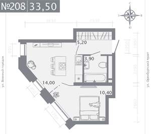 1-к квартира, строящийся дом, 34м2, 3/25 этаж