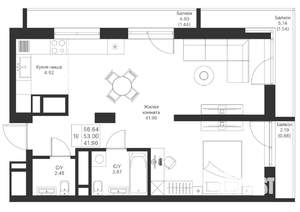 1-к квартира, вторичка, 57м2, 5/25 этаж