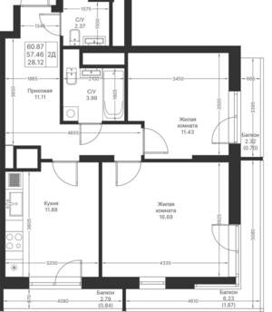 2-к квартира, вторичка, 61м2, 17/25 этаж