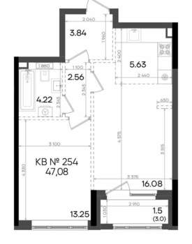 2-к квартира, вторичка, 47м2, 17/23 этаж