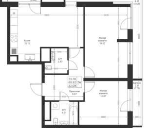2-к квартира, вторичка, 73м2, 13/24 этаж
