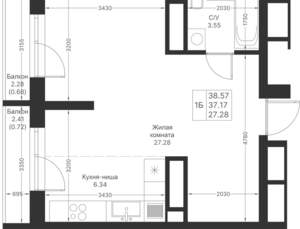 1-к квартира, вторичка, 39м2, 15/24 этаж