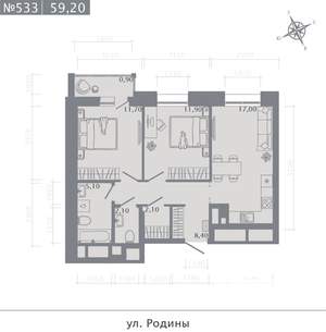 2-к квартира, строящийся дом, 59м2, 13/23 этаж